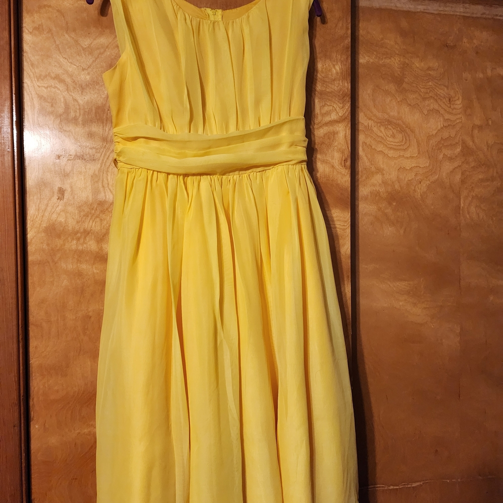 Girls Yellow Sleeveless Chiffon Party Dress with Gathered Waistband